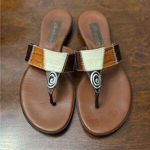 Brighton Poppy Sandals Women’s 7 1/2. Brown, black, white leather